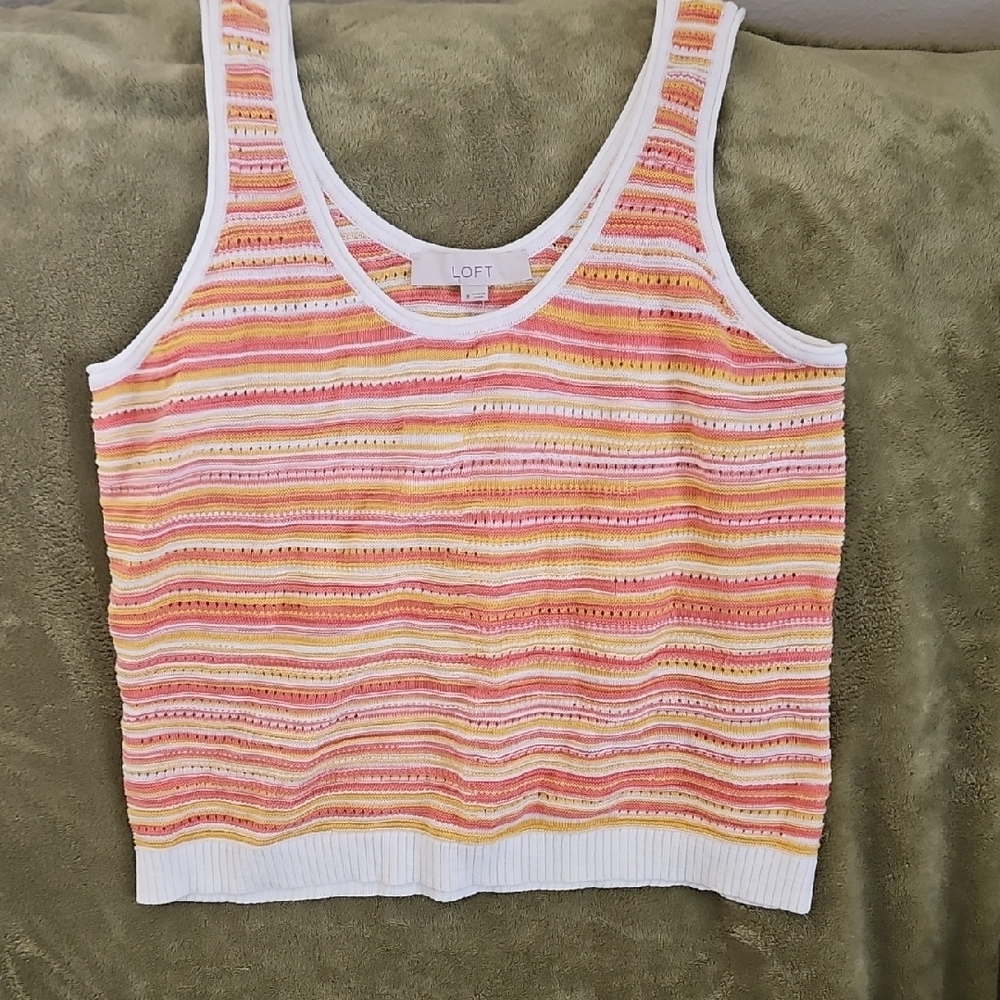 LOFT Orange and Pink Ribbed Crop Tank Top